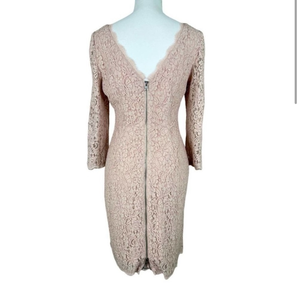 Adrianna Papell Evening Lace Dress with Exposed Back Zipper Pale Pink Size 6 - Picture 3 of 11
